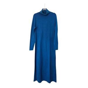 Peruvian Connection Teal Blue Audrey Alpaca Blend Turtleneck Maxi Dress Sz Large